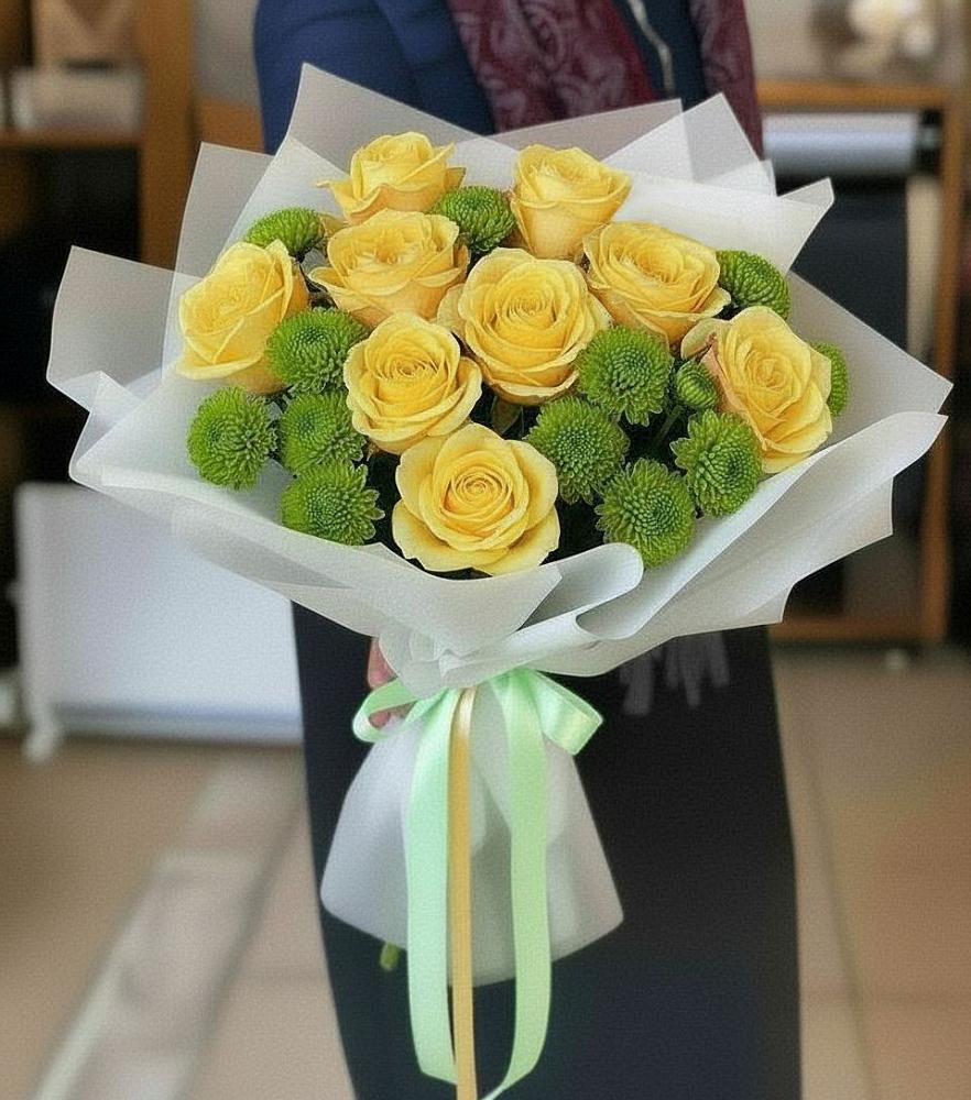 Букет цветов из: Хризантемы и Розы в Юрла