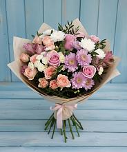 Букет цветов из:  Хризантемы, Розы и Альстромерии в Юрла